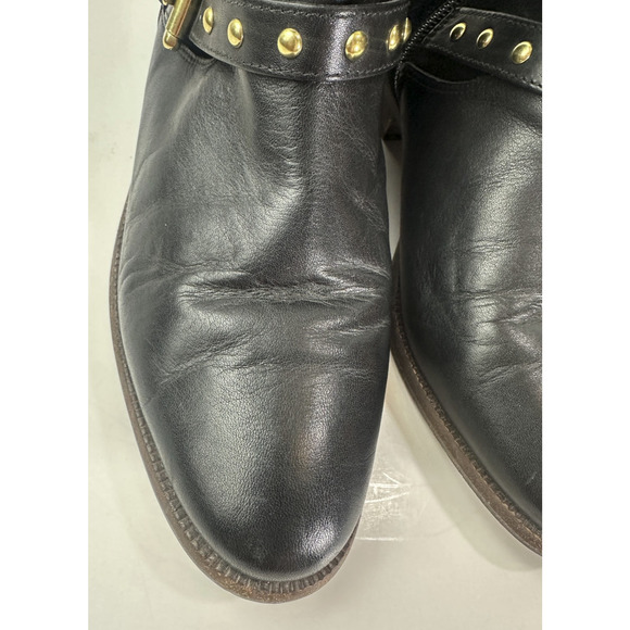 Coach Lilliana Leather Ankle Moto Boots Size 7.5 B Gold Studded Buckle Shoes - Picture 9 of 16